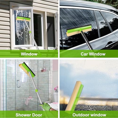 Window Squeegee, Squeegee for Window Cleaning, 2 in 1 Squeegee Window Cleaner with 58'' Long Handle,Window Washing Kit with Extension Pole for Shower, Windshield, Mirror, Gas Station, Glass