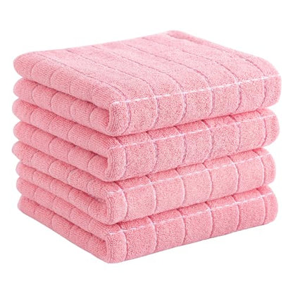 Homaxy 100% Cotton Terry Kitchen Towels(Pink, 13 x 28 inches), Checkered Designed, Soft and Super Absorbent Dish Towels, 4 Pack - color: Pink, size: 13 X 28 - 4 Pack