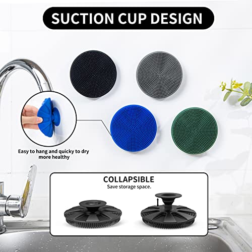 Silicone Sponge, BEAUTAIL Non-Scratch Scrub Sponges for Washing Dishes, Kitchen Fruit Vegetable Cleaning Brush, Long Lasting and Reusable Dishwashing Scrubber, Suction Up Hang Designed, 1 Pack, Black - color: 1pcs Black
