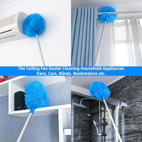 Ceiling Fan Duster Retractable Ceiling Cleaner Reusable Microfiber Ceiling Fan Blade Cleaner Duster with Extension Pole 13 to 50 inch for Furniture Bookshelves Wall Door Blue - style: 1PC Ceiling Fan Duster Kit Blue