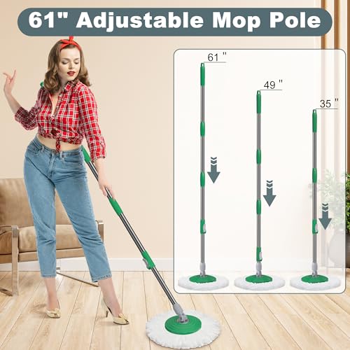 Dual Compartment Spin Mop and Bucket, Mop and Bucket with Wringer Set,360°Rotating Spinning Mopping for Floor Cleaning with 6 Microfiber Replacement Heads, 61" Extended Handle, 2X Wheel - Deep Green - size: Deep Green Mop Bucket + 6 Mop Heads