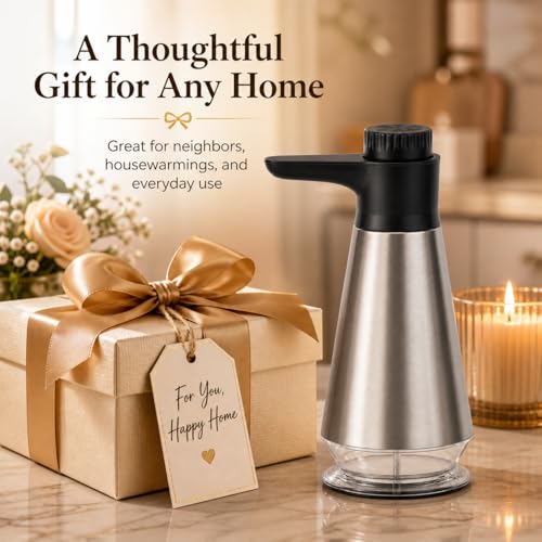 Dish Soap Dispenser for Kitchen,304 Stainless Steel Hand Soap Dispenser with Adjustable Output,Refillable Soap Pump with Clear Refill Base, Leak Resistant, Rust Resistant, Non-Slip