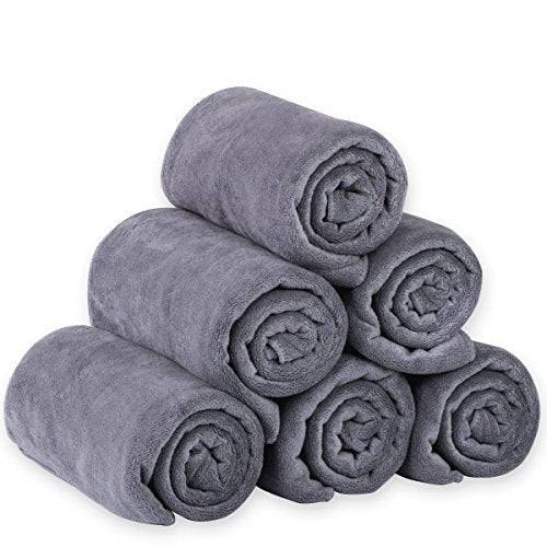 JML Microfiber Bath Towels, Bath Towel Set (6 Pack, 27" x 55") - Extra Absorbent and Fast Drying,Multipurpose Microfiber Towel for Bath, Beach, Pool, Sports, Yoga - Grey - color: Grey, size: 6 Pack-27" x 55"