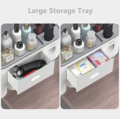 TuCao Toothbrush Holder Wall Mounted with Double Automatic Toothpaste Dispenser Squeezer Kit, 2/3/ Cups (Grey 2 Toothpaste Dispensers, 2 Cups)