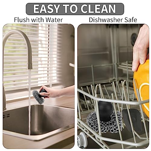 Cast Iron Scrubber with Pan Scraper, 316 Chainmail Scrubber, Upgraded Chain Mail Scrubber Sponge, Cast Iron Cleaner for Pan Skillet Wok Carbon Steel, Dutch Oven Metal Brush Cleaning Kit, Black - color: Black