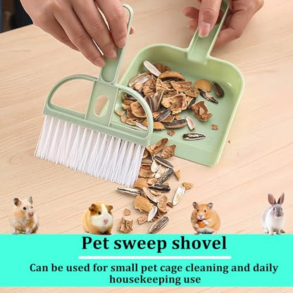 Mini Dustpan and Brush Set, Portable Exquisite Pet Waste Cleaning Kit, Hamster Sand Scooper Cage Cleaning Tool for Small Pets Guinea Pigs Hedgehogs Hamsters Chinchillas Rabbits (Green) - color: green