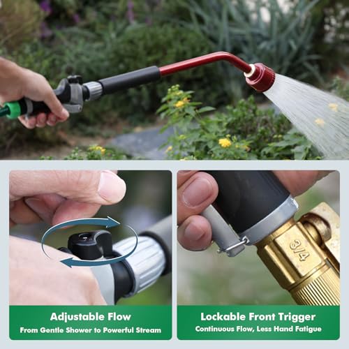 RESTMO Heavy Duty Full Metal Long Watering Wand, 24 Inches Gentle Soft Full Shower Sprayer Wand with Flow Control, Hose Wand for Hanging Baskets, Shrubs, Plants, Flowers, Garden and Lawn, Red - color: Red