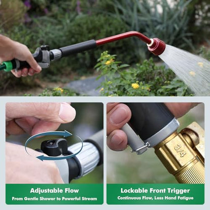 RESTMO Heavy Duty Full Metal Long Watering Wand, 24 Inches Gentle Soft Full Shower Sprayer Wand with Flow Control, Hose Wand for Hanging Baskets, Shrubs, Plants, Flowers, Garden and Lawn, Red - color: Red