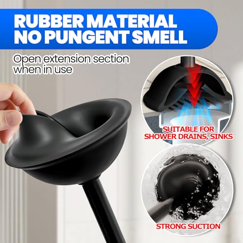 4-Piece Toilet Brush and Plunger Set, Extended Handle Plunger,Toilet Bowl Brush Plunger Set,Bathroom Cleaning Tools,Cleaning Brush,Cleaning Supplies,Toilet Brush Plunger Combo,Black（20inch） - color: Black