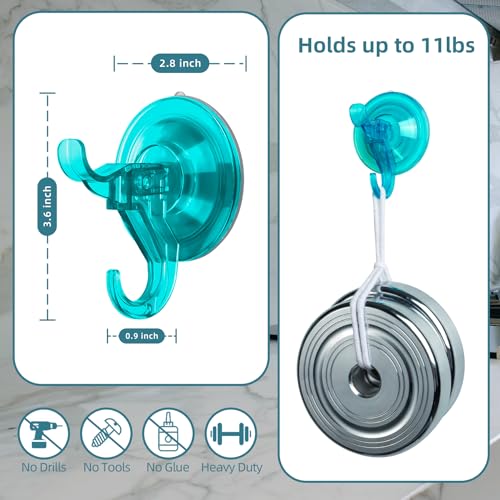 Antimbee 3 Pack Suction Cup Hooks, Clear Shower Suction Hanger, Removable Reusable Bathroom Suction Hooks for Window, Tile Wall, Glass Door-Up to 11 lbs on Smooth Surface (Transparent Cyan) - color: Transparent Cyan Blue