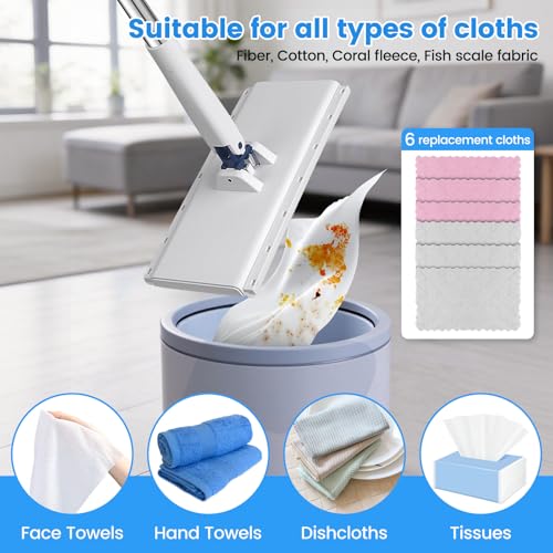 Snap Grip Mini Mop with 6 Washable Pads, Dust Mop Household Items for Wall Window Ceiling, Lazy Dry Wet Mops for Floor Cleaning for Home Kitchen Bathroom, Zero-Touch Flat Floor Mops with 47" Handle