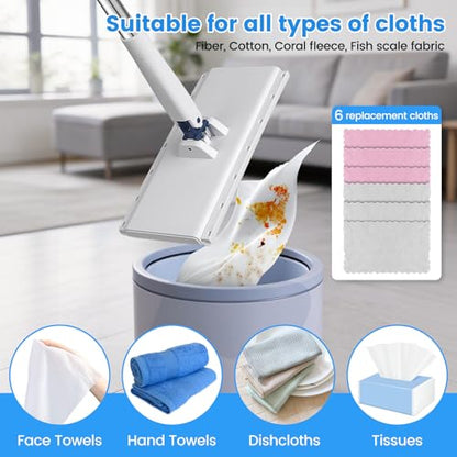 Snap Grip Mini Mop with 6 Washable Pads, Zero-Touch Flat Floor Mops for Wall Window Ceiling, Lazy Dry Wet Mops with 47" Handle, Dust Mop Household Items for Floor Cleaning for Home Kitchen Bathroom