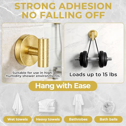 Suction Cup Hooks for Shower Heavy Duty, Shower Hooks No Drill, Shower Hooks for Inside Shower Stainless Steel, Suction Hooks for Window, Glass, Tile, Wall, Loofah, Bath Robe, Wreath, Gold 4 Pack - color: Gold