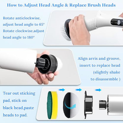 Electric Spin Scrubber,Cleaning Scrubber Brush Electric for Home with Power LCD Display,Cordless Bathroom Scrubber for Bathroom Tile Glass Cleaning,Adjusted Head Angle with 7 Replaceable Heads