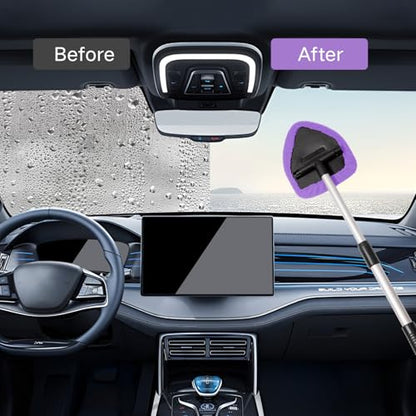 Qydipclin 10pcs Windshield Cleaner Tool, Car Window Cleaning Wash Kit with 4 Reusable Microfiber Pads 1 Spray Bottle and Extendable Handle Auto Glass Wiper Kit, Purple - color: Purple
