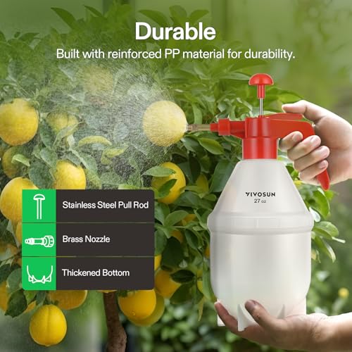 VIVOSUN 27oz Pump Sprayer, Handheld Garden Water Sprayer Bottle with Adjustable Brass Nozzle, for Spraying Plants, Flowers, Weeds and Cleaning, Red - color: Red, size: 27oz