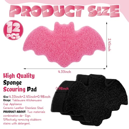 Tioncy 12 Pack Bat Kitchen Sponges Bulk Dual Sided Scrubber Sponges Dishwashing Non Scratch for Bat Kitchen Accessories Dish Scouring Black, White, Pink - color: Black, White, Pink, style: Bat