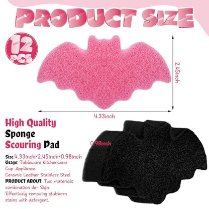 Tioncy 12 Pack Bat Kitchen Sponges Bulk Dual Sided Scrubber Sponges Dishwashing Non Scratch for Bat Kitchen Accessories Dish Scouring Black, White, Pink - color: Black, White, Pink, style: Bat