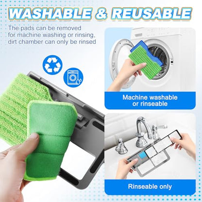 KEEPOW Reusable Microfiber Mop Pads Refills Compatible with Shark VACMOP VM252 VM200 VM401 VM180 VM252GN VC205 VM250 VM190 VM200P12, Upgraded Dirt Chamber for Hard Floor, Blue & Green, 1+1+1+1 Pack - color: 1+1+1+1 Pack(green&blue)
