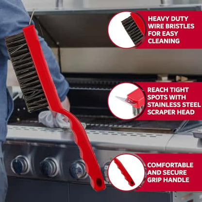 Chef Master Grill Brush with Scraper Head – Heavy-Duty Wire Bristle Cleaner - Grill Barbecue Cleaner for Outdoor - Ergonomic Handle, Outdoor BBQ Tool & Accessories - 90044