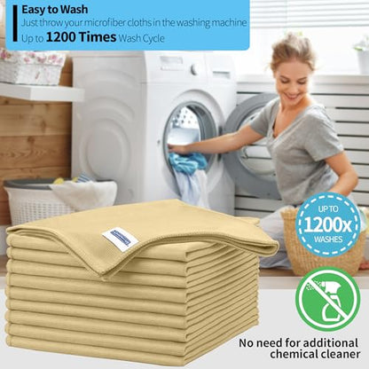 Microfiber Cleaning Cloth - 10 Pack Glasses Cleaning Cloth, 16" x 14" Window Cleaning Rags, Streak Free Lint Free Polishing Cloths Wipes for Eye Glass, Stainless Steel, Windshield, Beige - color: Beige, size: 16" x 14"