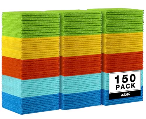 AIDEA Microfiber Cleaning Cloth, 150PK, Microfiber Towels for Cars, Premium All Purpose Car Cloth, Lint Free Rags, Absorbent Towels for SUVs, House, Kitchen, Window, 12"×12" - color: Yellow Blue Green, size: 150PK