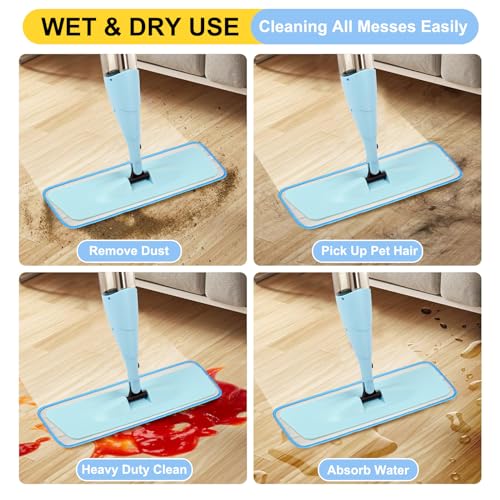 3 Pack 16.5 inch Reusable Mop Pads Microfiber Spray Mop Replacement Heads for Wet/Dry Mops Compatible with Bona Floor Care System (Blue) - color: Blue
