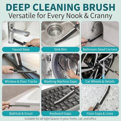 Hard Bristle Crevice Cleaning Brush, Long Handle Ergonomic Grout Scrub Tool, Thin Gap Cleaner for Bathroom Tile, Window Tracks, Kitchen Sink, Corners & Household Deep Cleaning Brush Tool