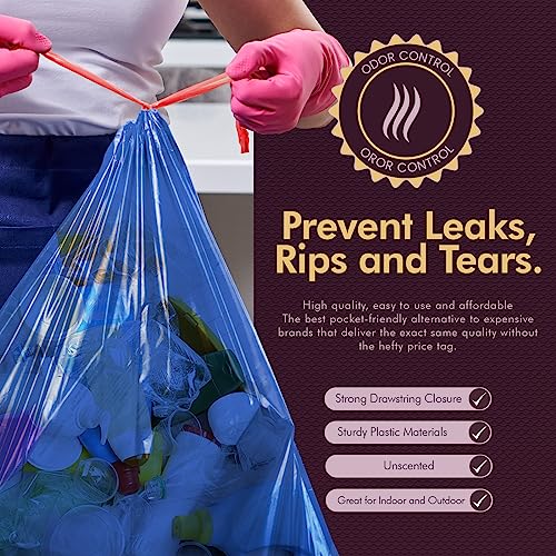PAMI Recycling Tall Kitchen Drawstring Trash Bags- Extra-Strong Plastic Garbage Bags- Thick Trash Can Liners For Kitchen & Outdoor Bins- 2ft x2ft Unscented Trash Bags (13 Gallon – 60 Count – Blue) - style: 13 Gallon – 60 Count – Blue