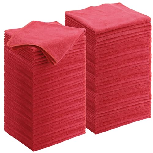 Nuenen 60 Pcs Microfiber Cleaning Cloths for Cars 16 x 16 Inch Ultra Absorbent Car Towels Drying Reusable Cleaning Supplies House Kitchen Window Microfiber Towel (Red) - color: Red