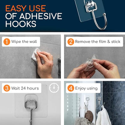 GLUIT Adhesive Large Wall Hooks for Hanging Heavy Duty 22 lbs Hooks for Walls No Drill, Towel Sticky Clear Hooks, Waterproof, Home, Bathroom, Kitchen, Office, and Outdoor 40 Pack - size: Large, 40 pcs