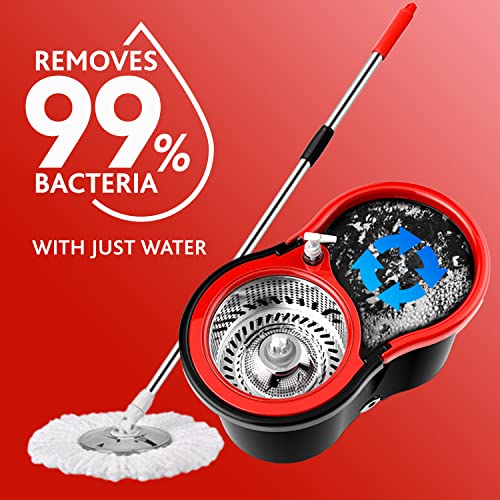 Mop and Bucket with Wringer Set Forart 360° Microfiber Spin Mop with Bucket and Three Mop Heads Self Wringing Spinning Mop Telescoping Handle Floor mop with Washing Bottle - color: Black-1