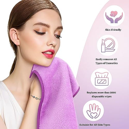 8 Pack Makeup Remover Cloth,13x7 Inch Reusable Makeup Remover Towels, Ultra Soft Microfiber Face Cloth Reusable Facial Washcloths, 4 Colors - color: Pink