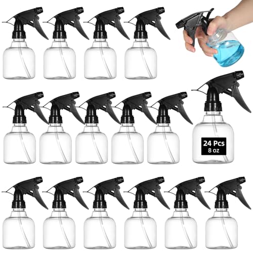24 Pcs 8 oz Small Sprayers, Plastic Spray Bottles, Refillable Spray Bottle with Adjustable Nozzles, Leak-Proof Storage Bottles for Cleaning, Gardening, Hair Care