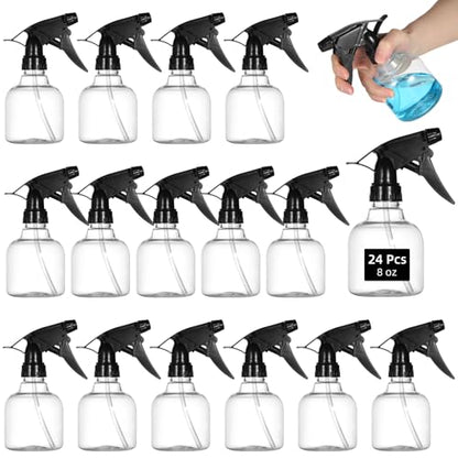 24 Pcs 8 oz Small Sprayers, Plastic Spray Bottles, Refillable Spray Bottle with Adjustable Nozzles, Leak-Proof Storage Bottles for Cleaning, Gardening, Hair Care