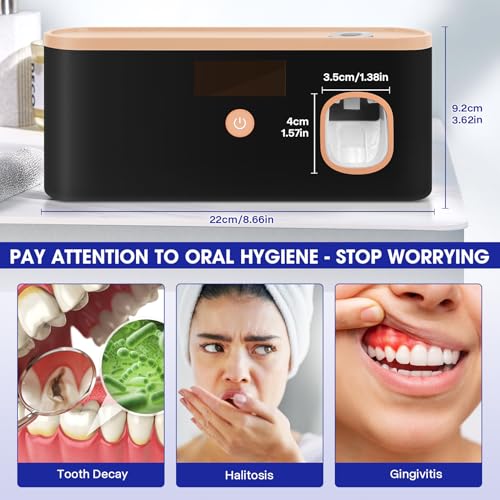 Smart Toothbrush Holder for Bathroom with Toothpaste Dispenser, USB Charging with 5 Toothbrush Slots for Family (Black) - color: Black
