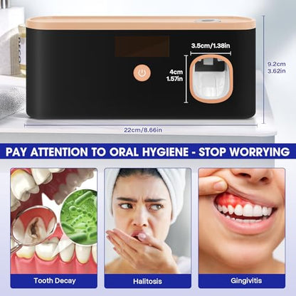 Smart Toothbrush Holder for Bathroom with Toothpaste Dispenser, USB Charging with 5 Toothbrush Slots for Family (Black) - color: Black