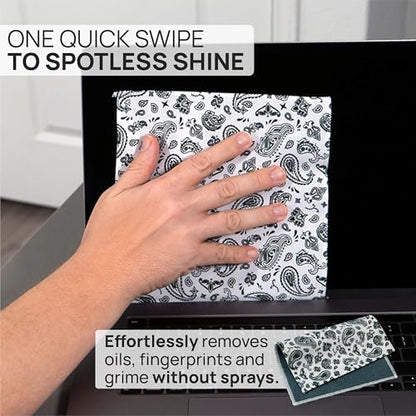 Microfiber Wholesale Quick Cloth Glasses Cleaning Cloths–8x8 Paisley White 1-Pack with Case | Double-Sided Lens Cleaner Eyeglasses, Camera, Screens & Glass | Reusable Microfiber Glass Polishing Cloths - color: White Paisley, size: 8"x8"