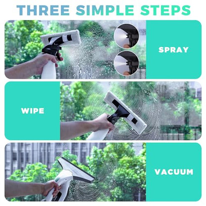 HAUSHOF Electric Window Vacuum Squeegee 11", Vacuum Squeegee Cordless Cleaner Tool Set, Window Vac with 300ml Spray Bottle & 100ml Water Tank for Mirror, Countertop, Showers