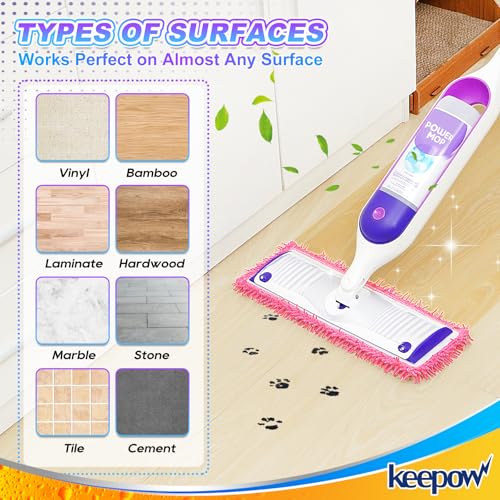 KEEPOW Reusable Microfiber Mop Pads for Swiffer PowerMop, 4 Count, Pink, Machine Washable, Compatible with 13-15 Inch Spray Mop, Multi-Surface Floor Cleaning - color: Pink 4 Pack