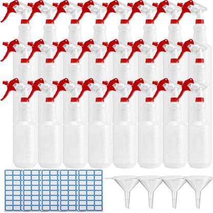 Zubebe 24 Pack 32 oz Plastic Spray Bottle Bulk Empty Leakproof Heavy Duty Spray Bottles for Cleaning Supplies Mist Bottles with Label and Adjustable Nozzle for Plant(Red, White,Clear Scale) - color: Red, White, style: Clear Scale