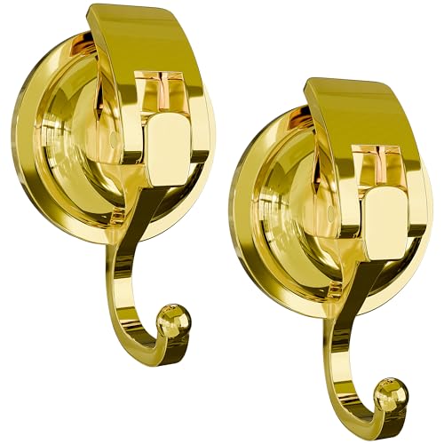 Heavy Duty Vacuum Suction Cup Hooks, Gold Plated Polished Super Suction for Kitchen Bathroom, 2 Pack - color: Gold