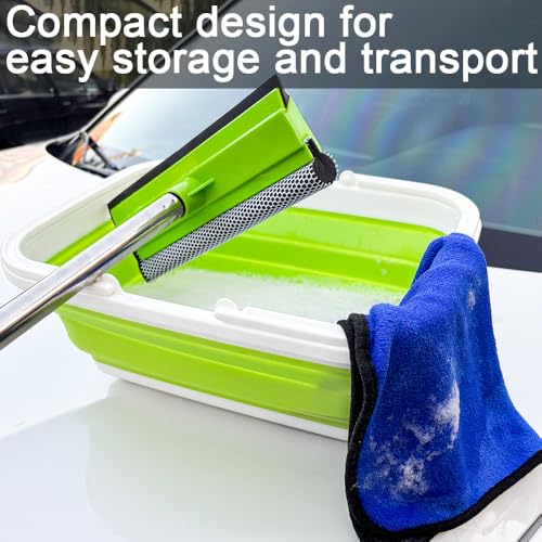 Window Cleaning Kit, Squeegee with Bucket for Windshield Cleaning, Bathroom, Shower Doors, Mirrors, Tiles, and Car Windows (Green) - color: Green