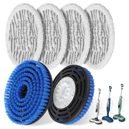 2 Pack Steam Mop Pads Replacement Brush Head And 4 Pack Upgraded Steam&Scrub Mop Pads Kit for Shrak S7000 S7001 S7020 S7005 Serie(Total 6 Pack)