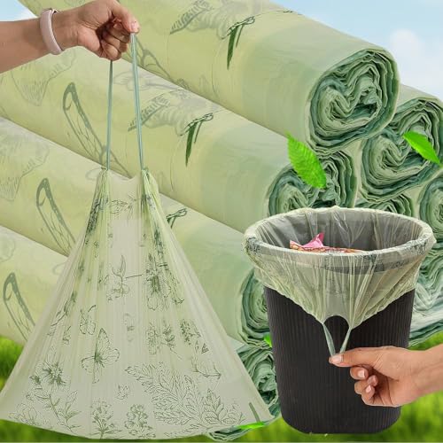 300 Count No-Tear Large Trash Bags Drawstring - Extra Thick Green Large Garbage Bags Unscented Strong Plastic Waste Basket Liners for Kitchen Car Office (45x45cm)