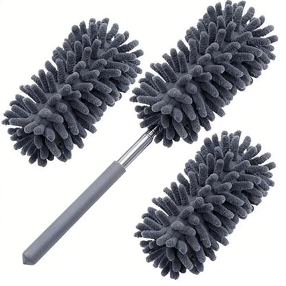 Microfiber Duster for Cleaning, GMLKRY Hand Washable Dusters with 3pcs Replaceable Microfiber Head, Extendable Pole, Detachable Cleaning Supplies for Office, Car, Window, Furniture (Gray) - color: Gray