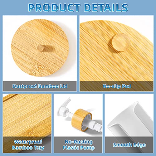 VITVITI Mouthwash Dispenser for Bathroom, Mouth Wash Pump Bottle with Paper Cup Holder, 17Oz Refillable White Mouthwash Container with Bamboo Lid/Tray/Label - color: White