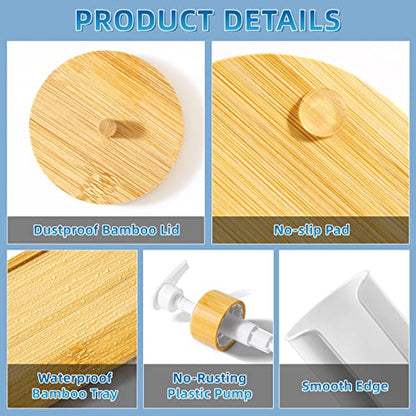 VITVITI Mouthwash Dispenser for Bathroom, Mouth Wash Pump Bottle with Paper Cup Holder, 17Oz Refillable White Mouthwash Container with Bamboo Lid/Tray/Label - color: White