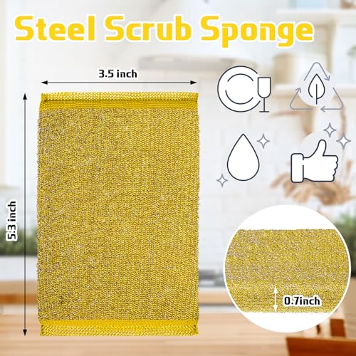 Thyle 24 Pack Steel Wool Scrubber Kitchen Sponges, Heavy Duty Non Scratch Metal Sponges, Reusable Cleaning Scrub Pads for Dishes, Pots, Pans, Sink and Tough Hard Stains (Gray,Yellow) - color: Gray, Yellow