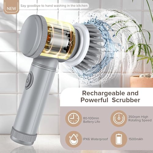 Electric Spin Scrubber - Shower Scrubber,Bathroom Scrubber Electric,for Cleaning Tub, Floor, Tile, Window, Sink, Kitchen Cleaning with 6 Electric Cleaning Brush Head (8)